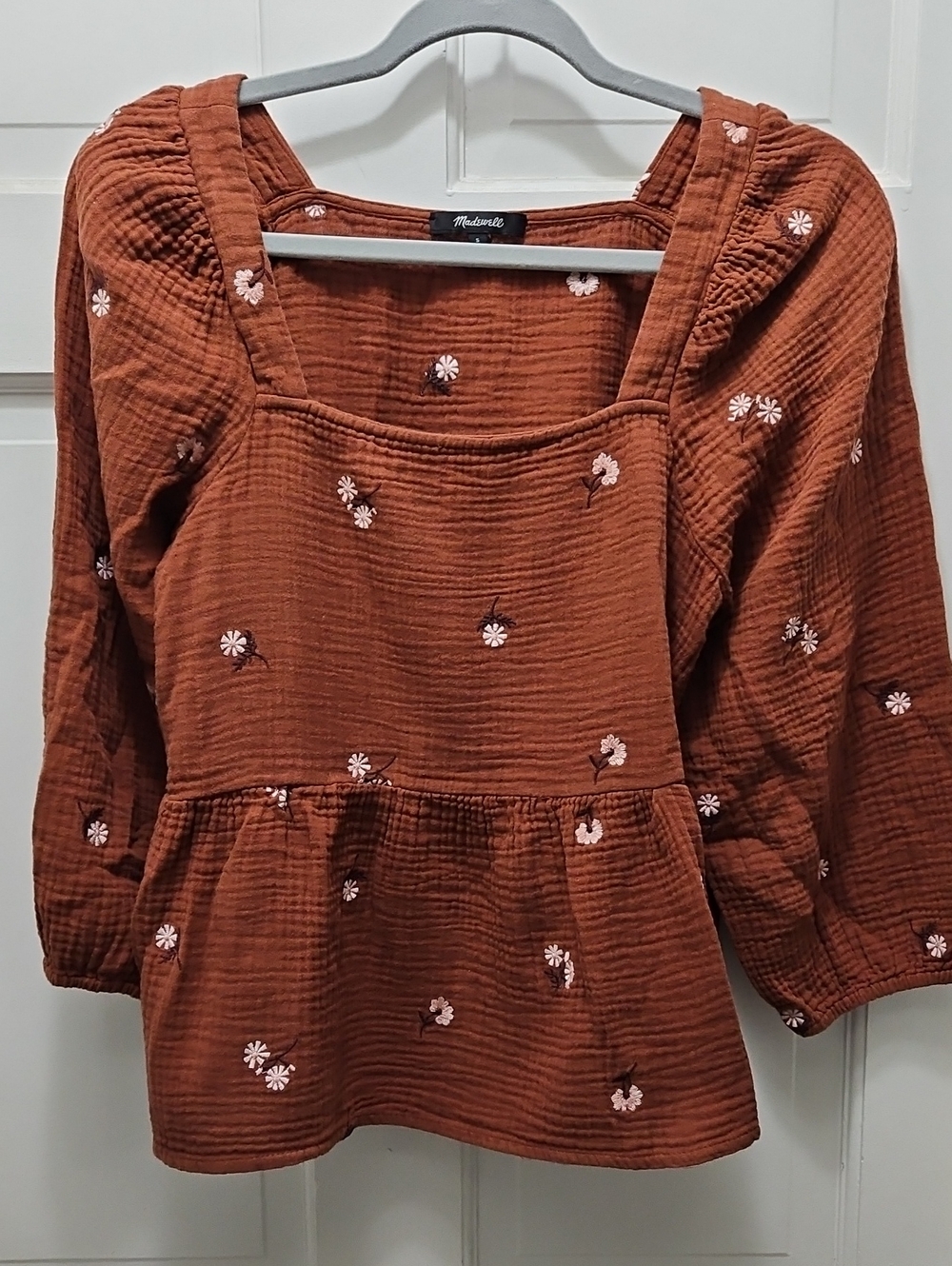 Madewell  Rust Floral Peplum Blouse Small